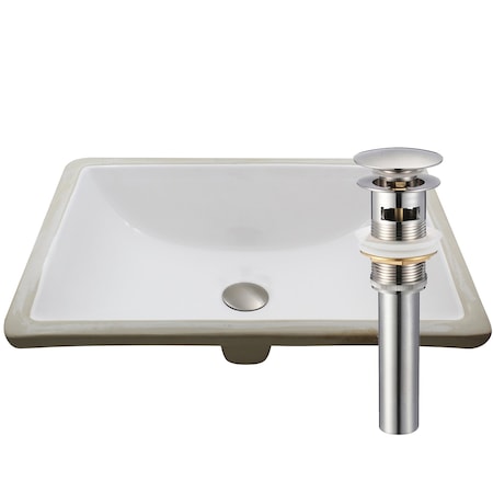 Novatto Rectangular Undermount White Porcelain Sink with Brushed Nickel Drain Set NP-U193906BN